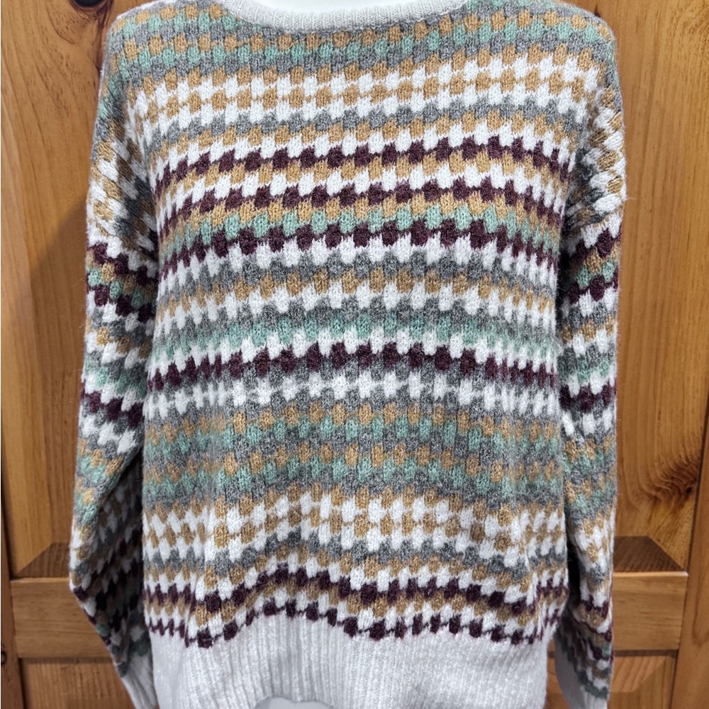 Knox Rose Multicolor Patterned Crew Neck Sweater